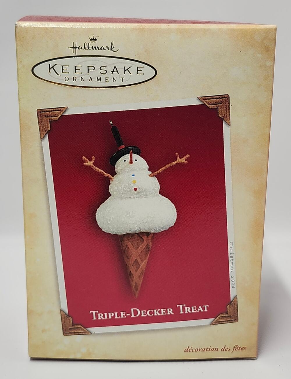 2004 Hallmark Keepsake Triple-Decker Treat Snowman Ice Cream Cone Ornament